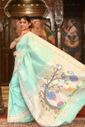 Very Much Indian Handloom Pure Silk Muniya Border Paithani - Electric Blue | Grocsy