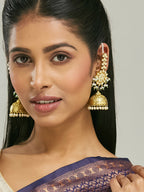 Nuyug 22K Gold-Plated Floral Jhumki Kundan Studded Kanauti Earrings | Grocsy