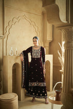 Anaita Purple Embroidered Work Velvet Stitched Plazo Suit | Grocsy