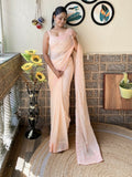 Peach Georgette Sequence Embroidery Cut Work Saree - Saadia | Grocsy