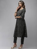 Yufta Women Black Ethnic Motifs Regular Mirror Work Pure Cotton Kurta with Trouser & With Dupatta | Grocsy