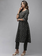 Yufta Women Black Ethnic Motifs Regular Mirror Work Pure Cotton Kurta with Trouser & With Dupatta | Grocsy