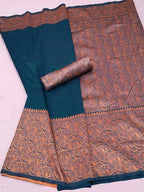 DEIANA'S Beautiful Designer Golden zari Soft Lichi Silk Saree - Teal | Grocsy