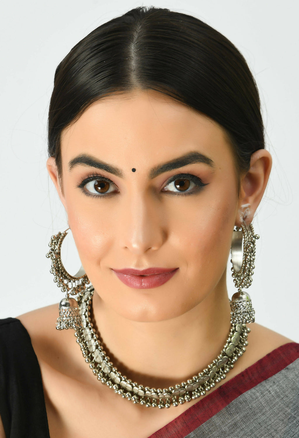 Mominos Fashion Johar Kamal Oxidised Silver-Plated Heart Design Necklace Choker Set For Women | Grocsy