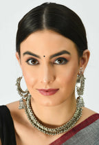 Mominos Fashion Johar Kamal Oxidised Silver-Plated Heart Design Necklace Choker Set For Women | Grocsy
