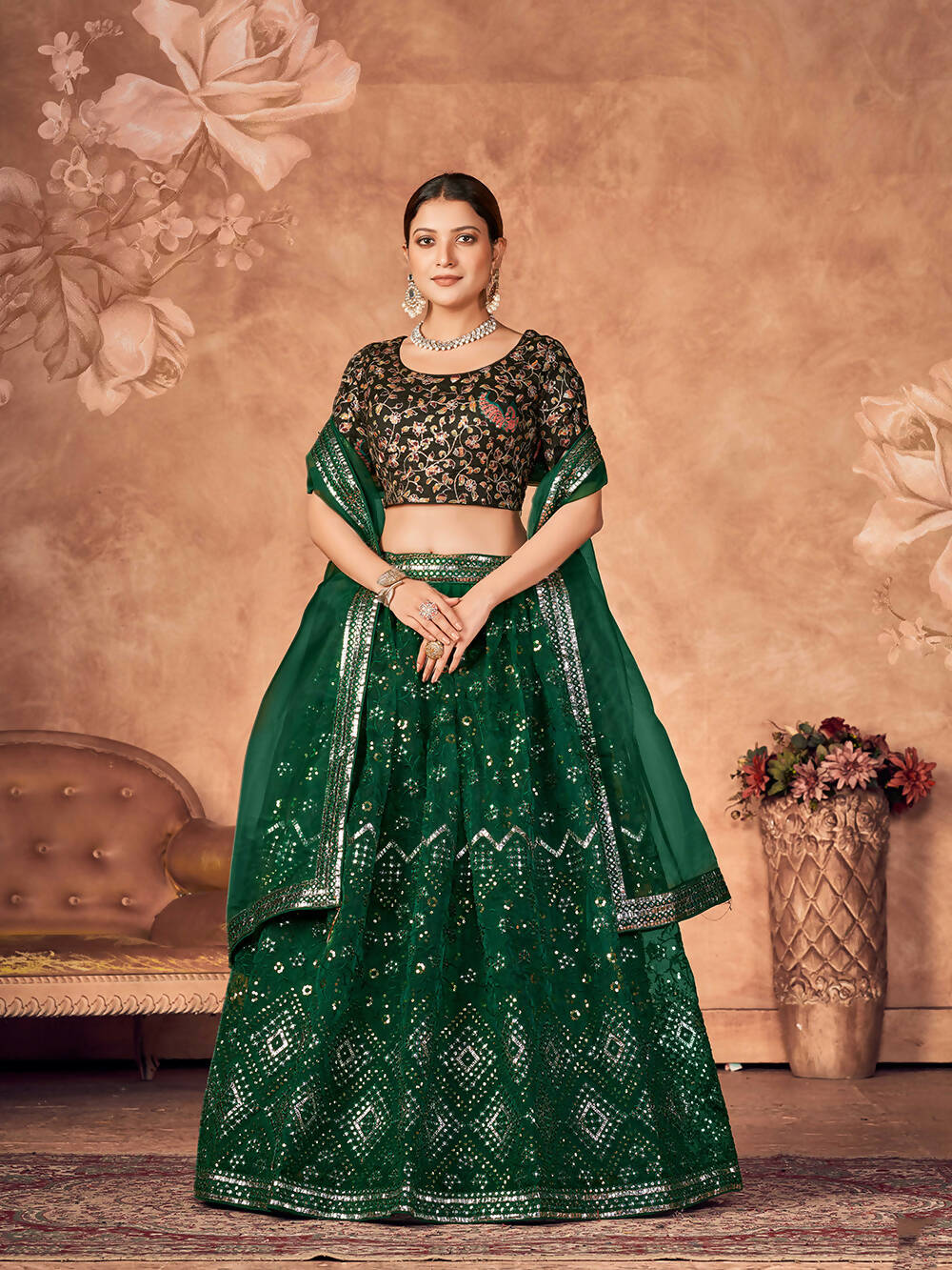 Wedding Designer Green Organzalehengha Choli - Anbazaar | Grocsy