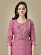 Jyoti Fashion Women's Purple Rayon Embroidered Kurta Pant Set | Grocsy