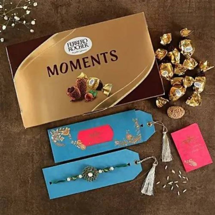 Premium Beads Rakhi & Ferrero Rocher Moments Box | Grocsy