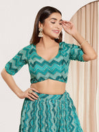 Joban Fashion Rama Green Chiffon Padded Blouse With Square Neck Elbow Sleeves | Grocsy