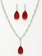 NVR Women's Silver-Plated Red Artificial Stones Studded Handcrafted Jewellery Set | Grocsy