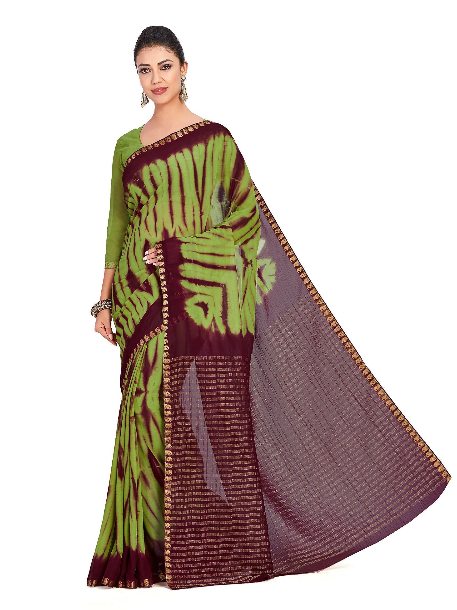 Mimosa Women's Green Chiffon Banarasi Silk Saree | Grocsy