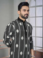 Black Men Kurta Set Embroidered with Sequins Work by Infinity Export | Grocsy