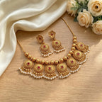 Jewel City Handcrafted Antique Gold-Plated Ethnic Necklace Set & Pearl Drops | Traditional Indian Jewelry | Grocsy
