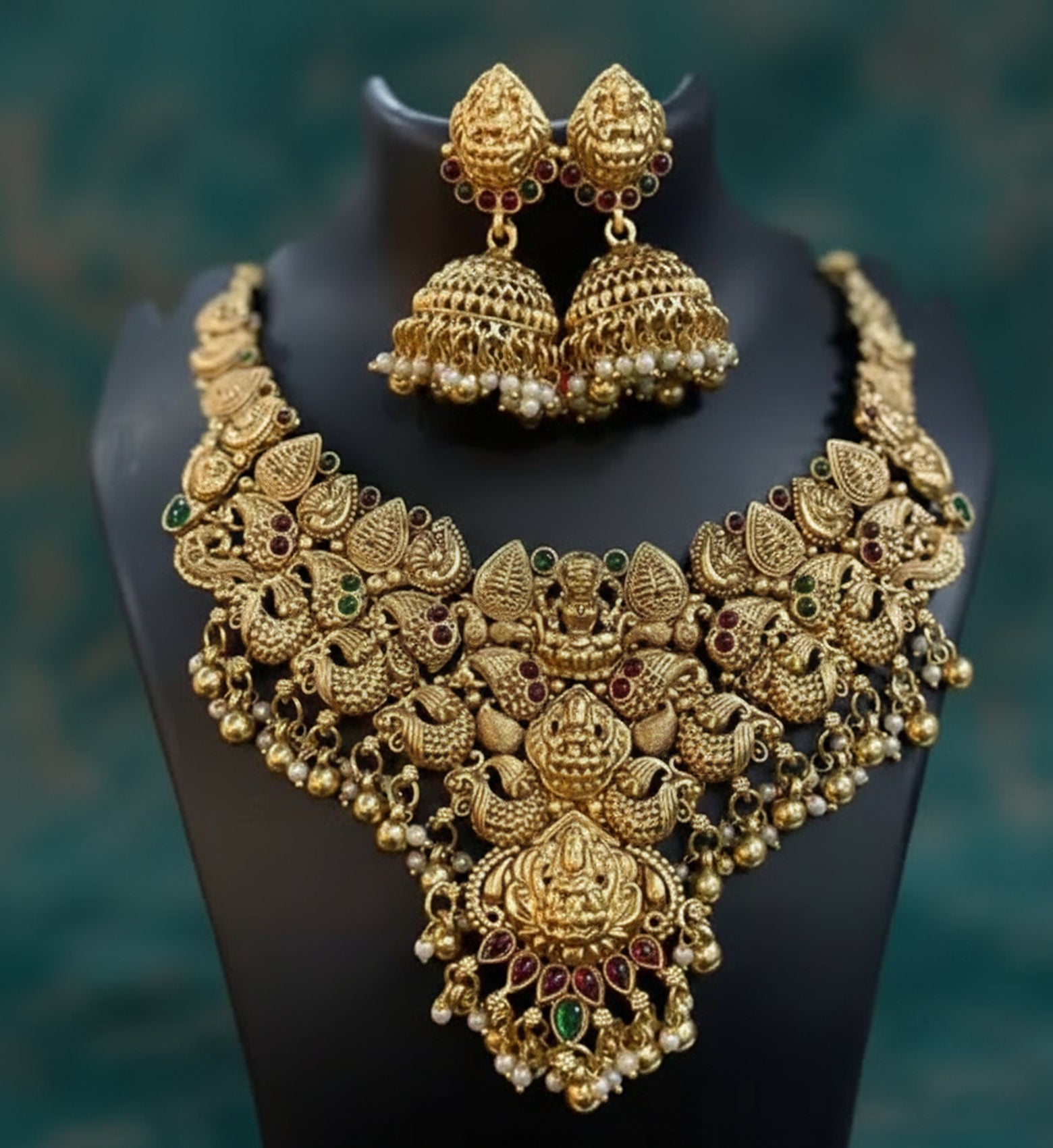 Jewel City Traditional Handcrafted Gold-Plated Temple Necklace Set | Grocsy