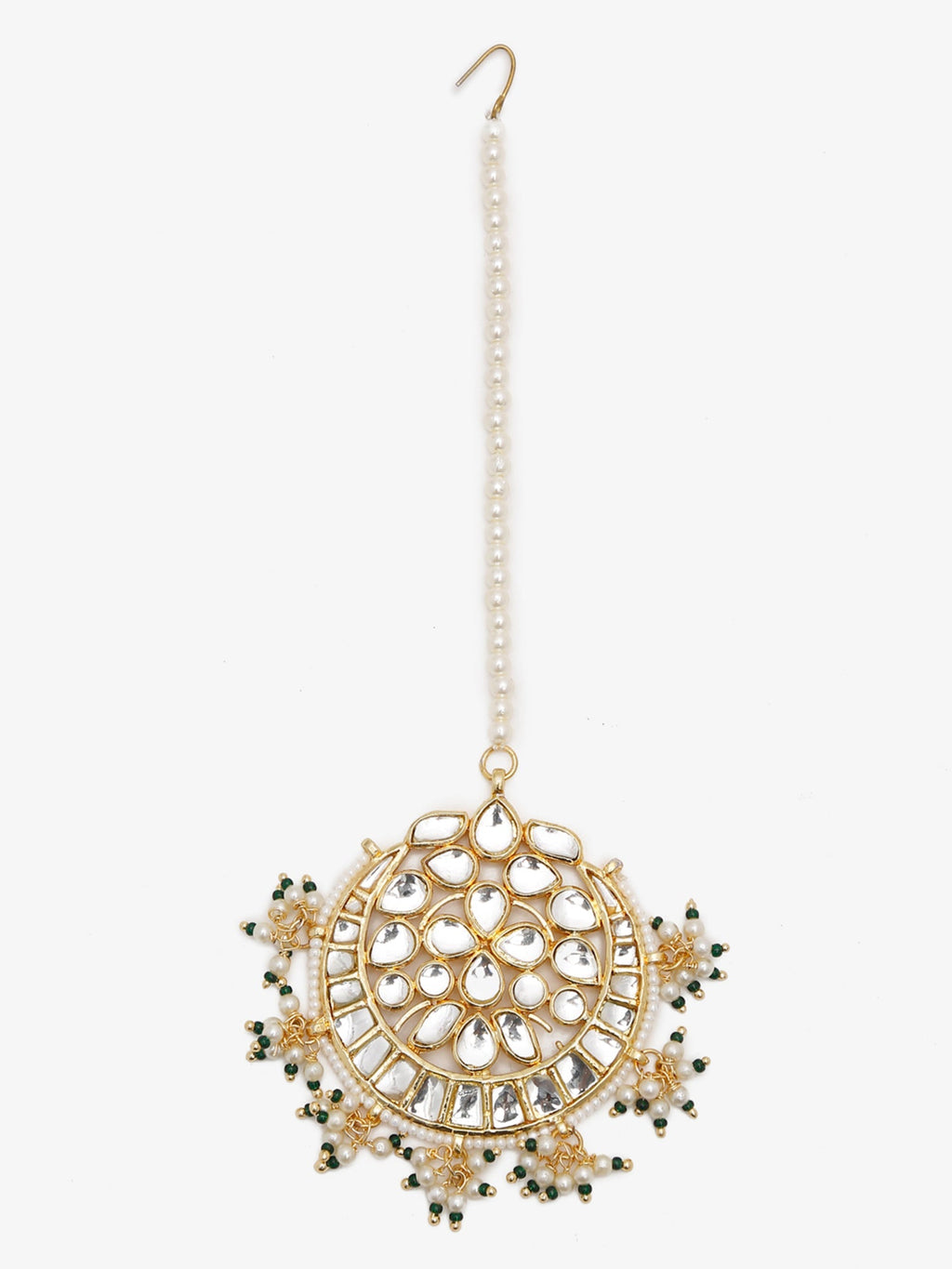 Gold Toned White Kundan Maang Tikka - Ruby Raang | Grocsy