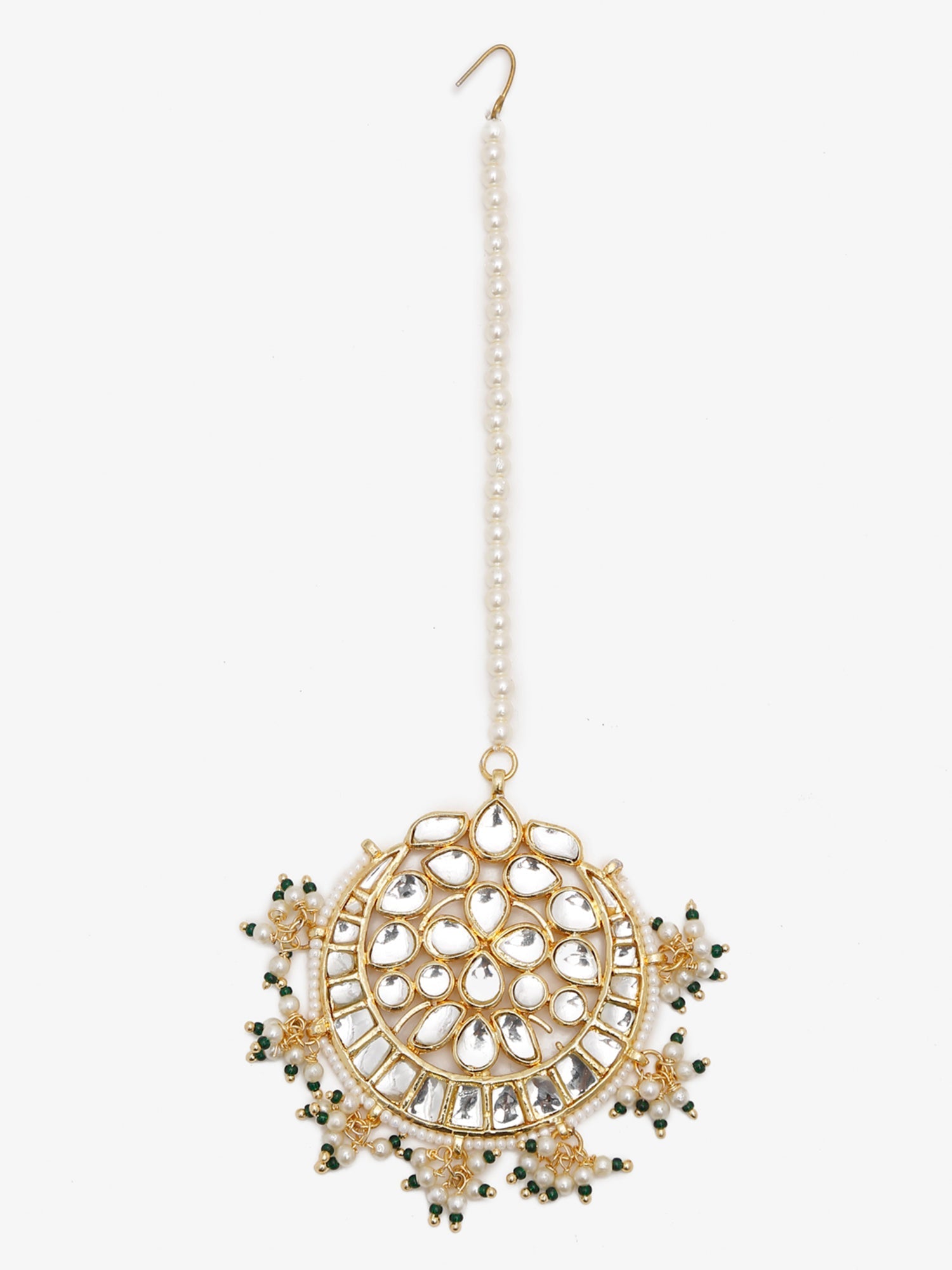 Gold Toned White Kundan Maang Tikka - Ruby Raang | Grocsy