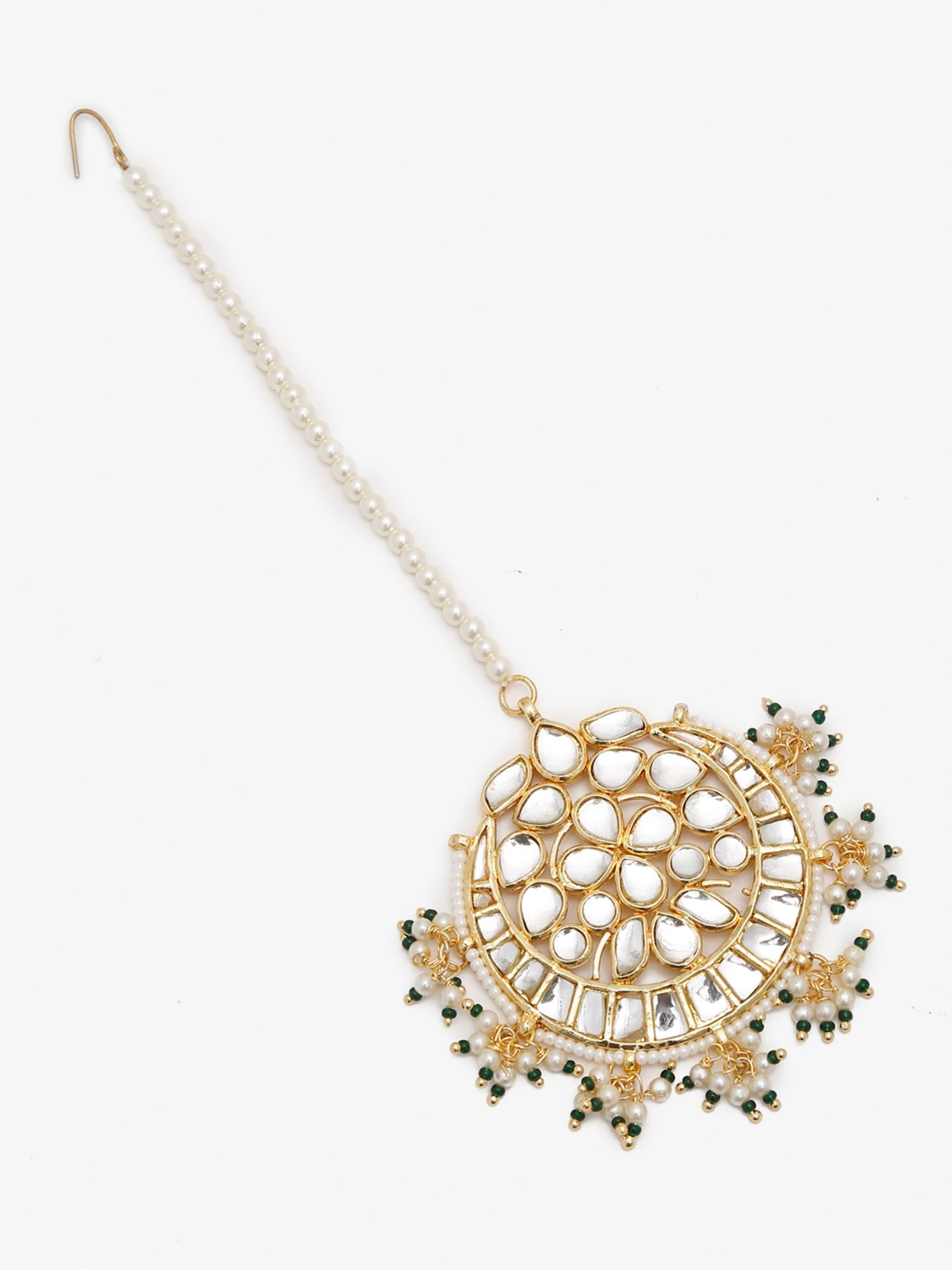 Gold Toned White Kundan Maang Tikka - Ruby Raang | Grocsy