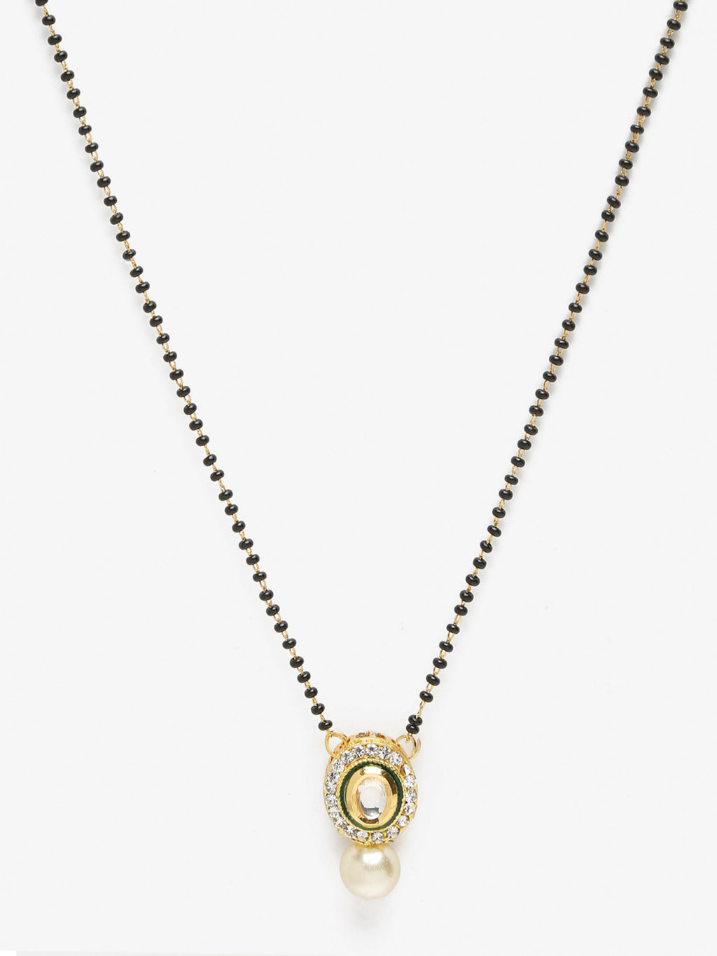 Gold-Polished Black Beaded White Kundan Studded Mangalsutra - Ruby Raang | Grocsy