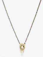 Gold-Polished Black Beaded White Kundan Studded Mangalsutra - Ruby Raang | Grocsy