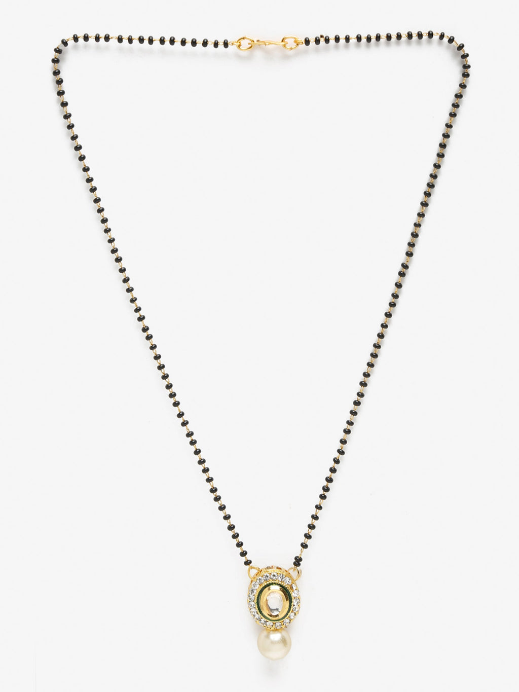 Gold-Polished Black Beaded White Kundan Studded Mangalsutra - Ruby Raang | Grocsy