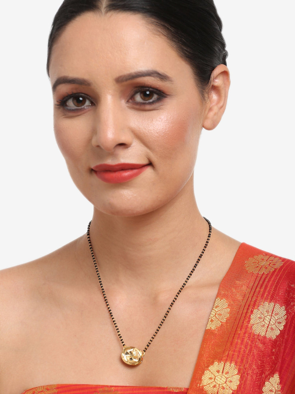 Gold-Polished Black Beaded Kundan Mangalsutra - Ruby Raang | Grocsy
