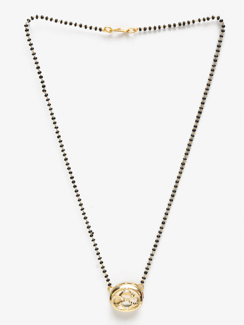 Gold-Polished Black Beaded Kundan Mangalsutra - Ruby Raang | Grocsy