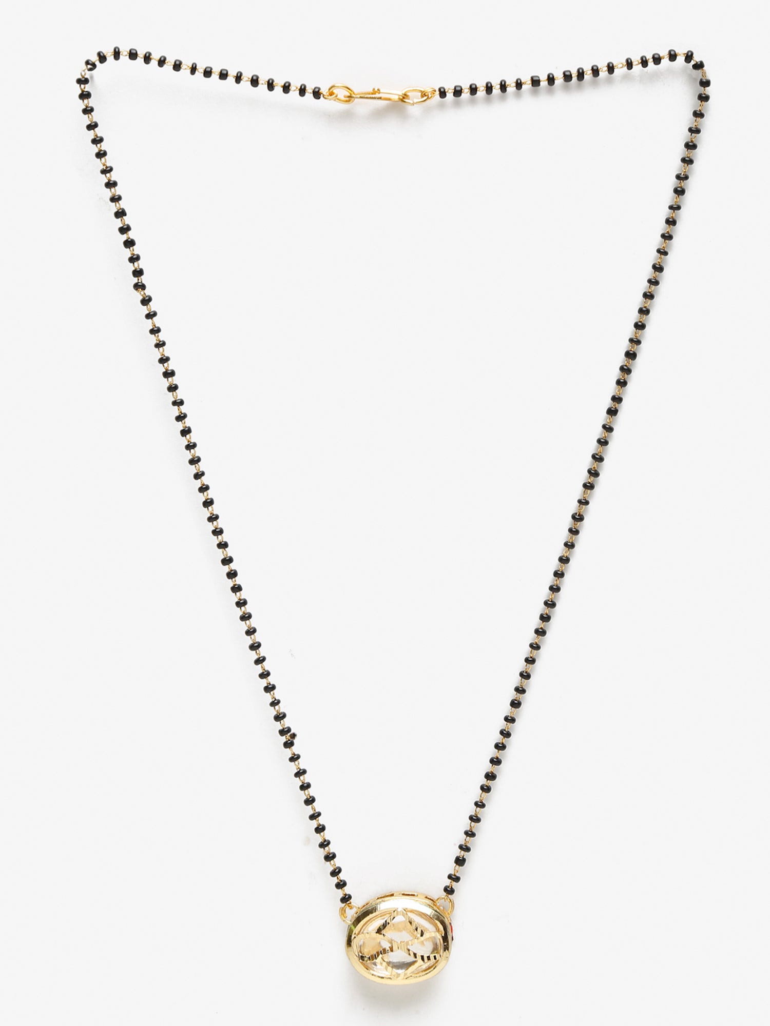 Gold-Polished Black Beaded Kundan Mangalsutra - Ruby Raang | Grocsy