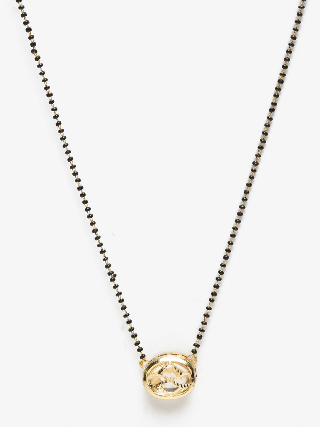 Gold-Polished Black Beaded Kundan Mangalsutra - Ruby Raang | Grocsy