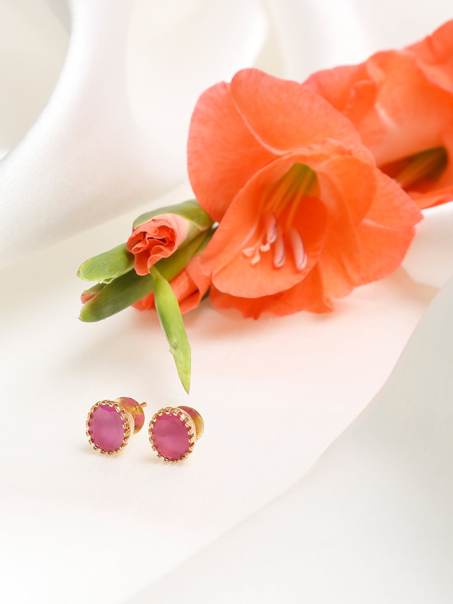 Maroon Gold-Toned Oval Studs Earrings - Ruby Raang | Grocsy