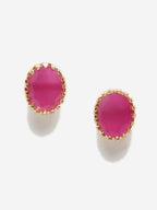 Maroon Gold-Toned Oval Studs Earrings - Ruby Raang | Grocsy