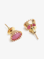 Maroon Gold-Toned Oval Studs Earrings - Ruby Raang | Grocsy
