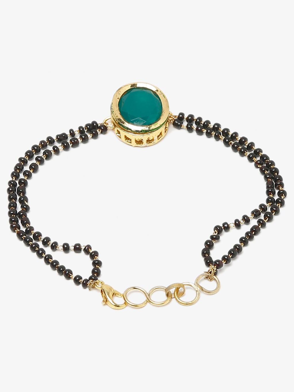 Black Gold-Polished Kundan Mangalsutra Bracelet - Ruby Raang