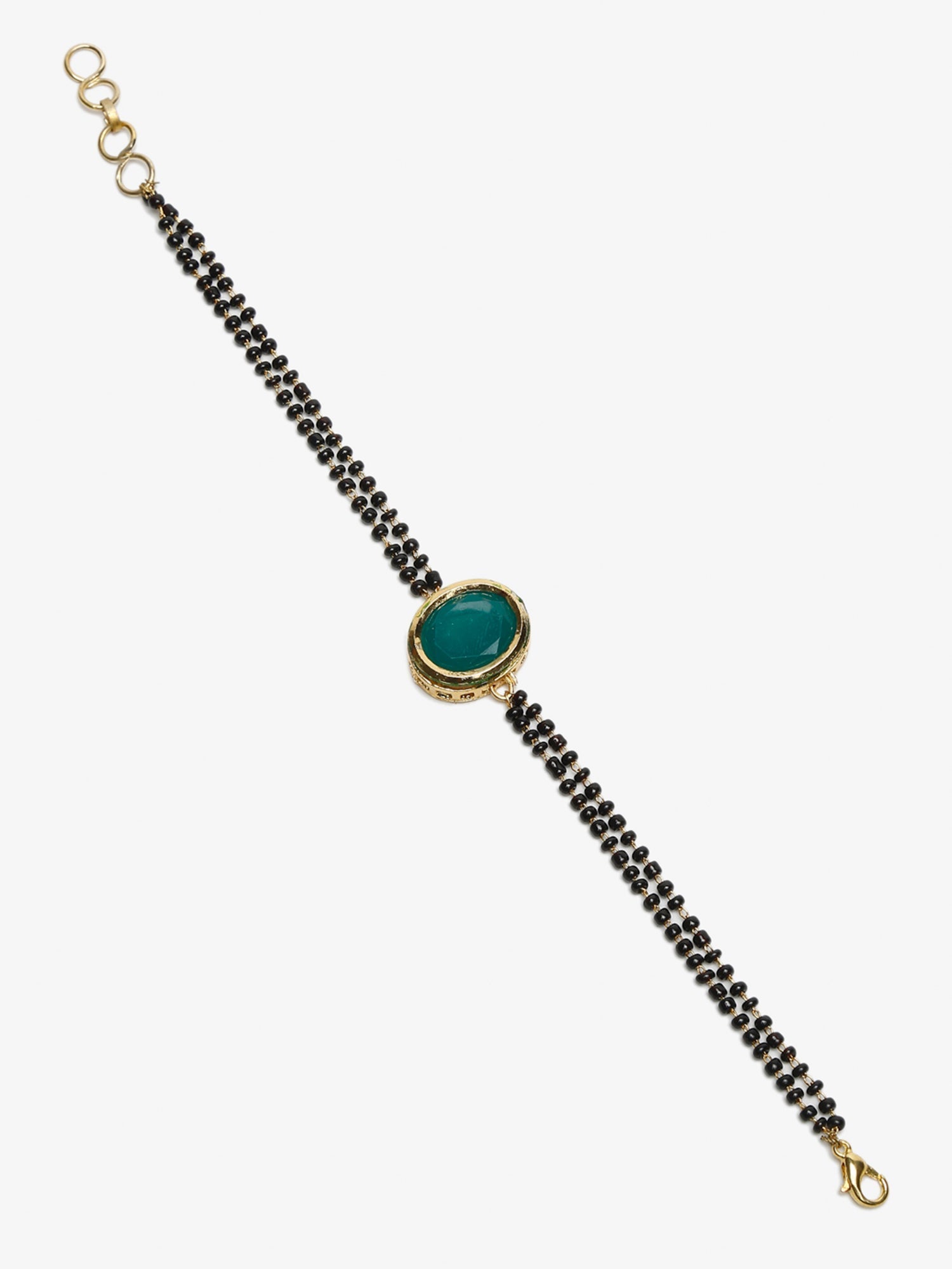 Black Gold-Polished Kundan Mangalsutra Bracelet - Ruby Raang