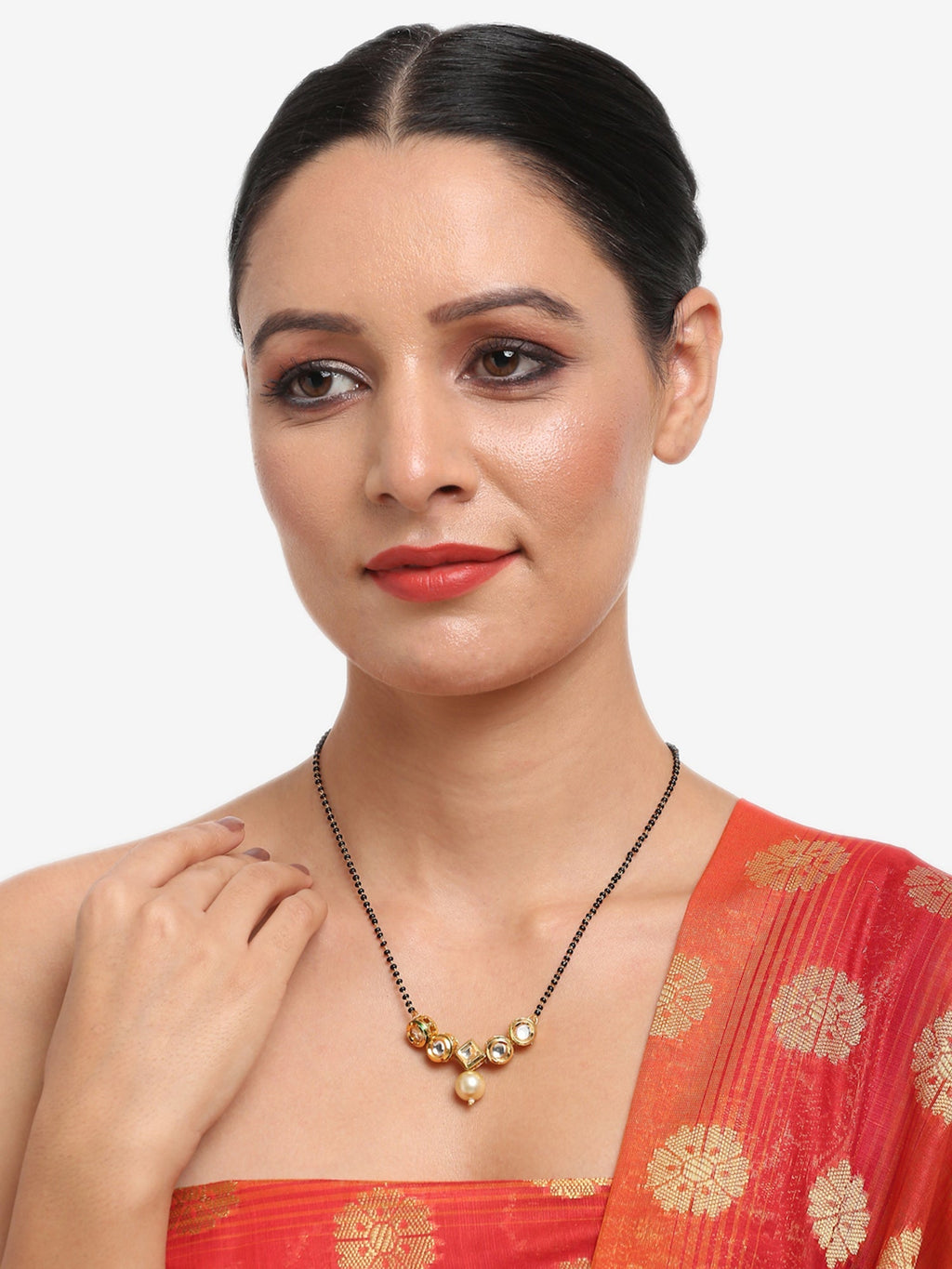 Black White Kundan Studded Mangalsutra - Ruby Raang | Grocsy