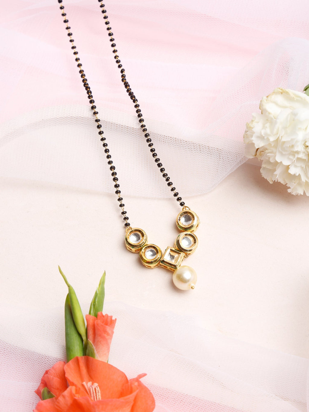 Black White Kundan Studded Mangalsutra - Ruby Raang | Grocsy