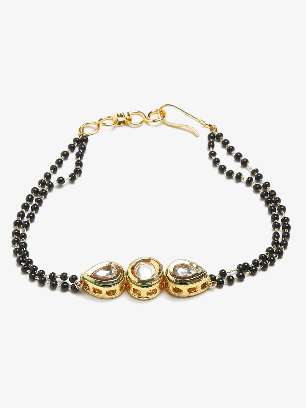 Black Gold-Toned Kundan Bracelet Mangalsutra - Ruby Raang