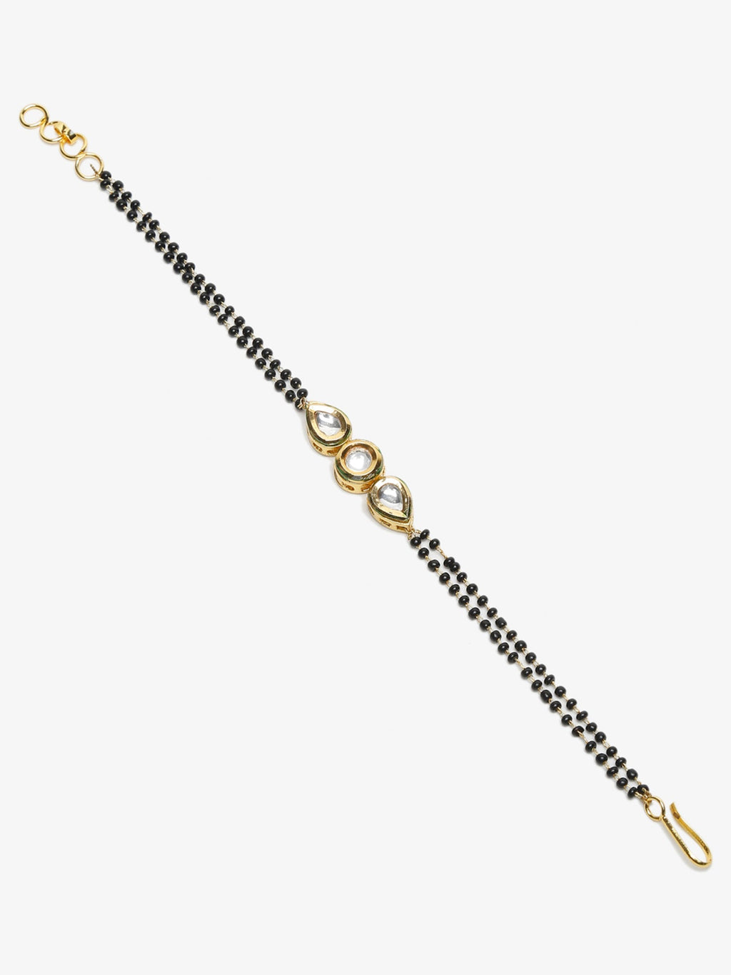 Black Gold-Toned Kundan Bracelet Mangalsutra - Ruby Raang