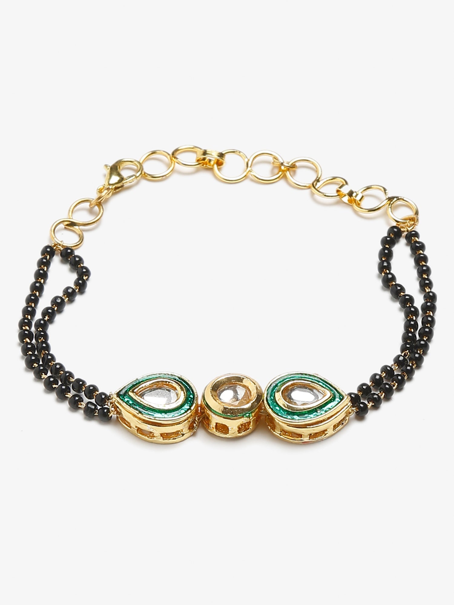 Black Gold-Polished Kundan Bracelet Mangalsutra - Ruby Raang | Grocsy