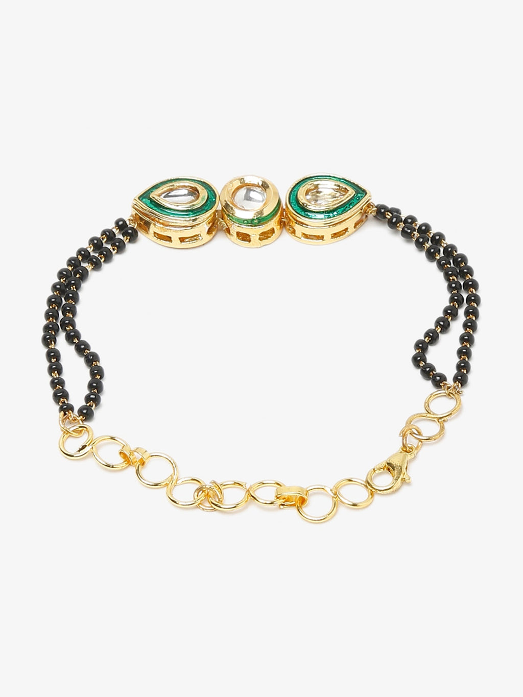 Black Gold-Polished Kundan Bracelet Mangalsutra - Ruby Raang | Grocsy