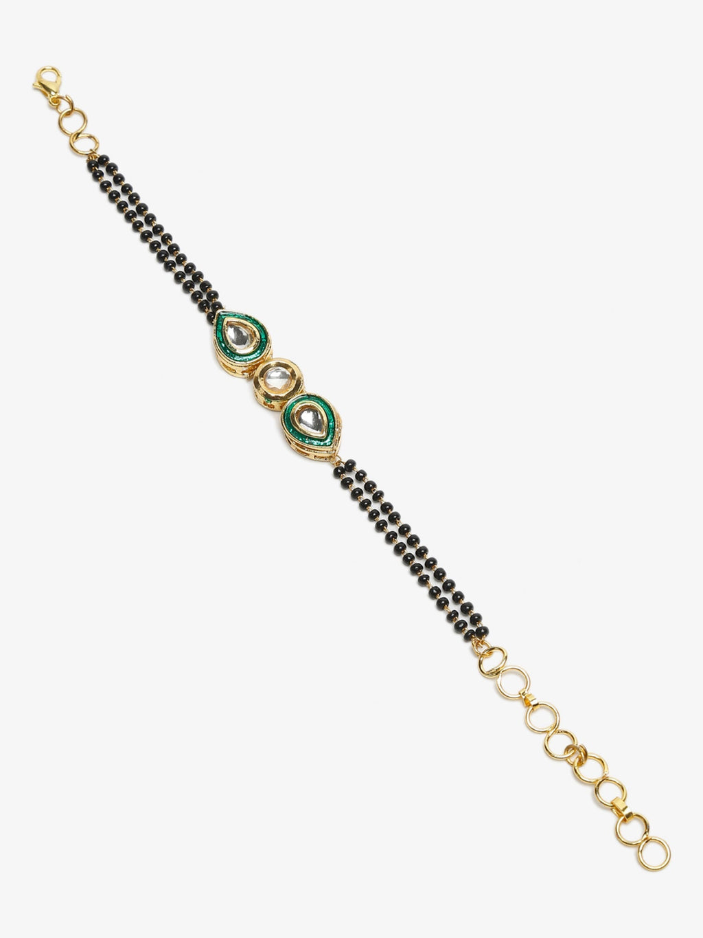 Black Gold-Polished Kundan Bracelet Mangalsutra - Ruby Raang | Grocsy