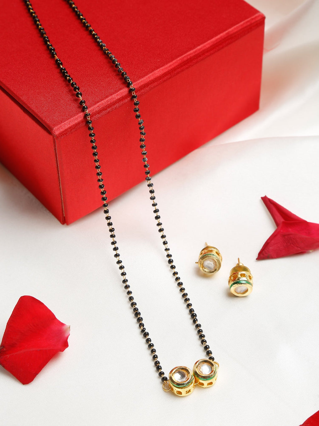 Black Gold-Toned Kundan Mangalsutra With Studs - Ruby Raang | Grocsy