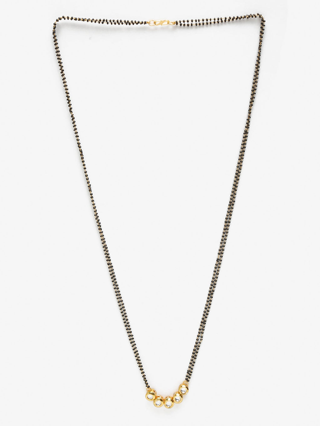 Black Gold-Polished Beaded White Kundan Studded Mangalsutra - Ruby Raang | Grocsy