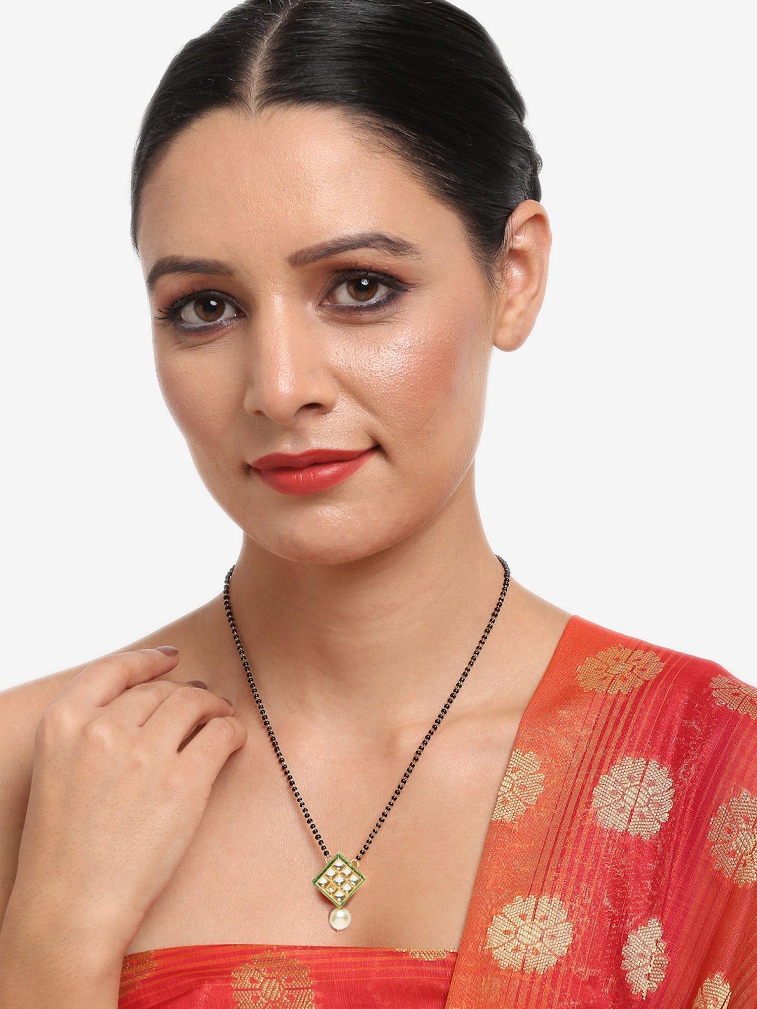 Women's Gold-Polished Black Beaded Mangalsutra - Ruby Raang | Grocsy
