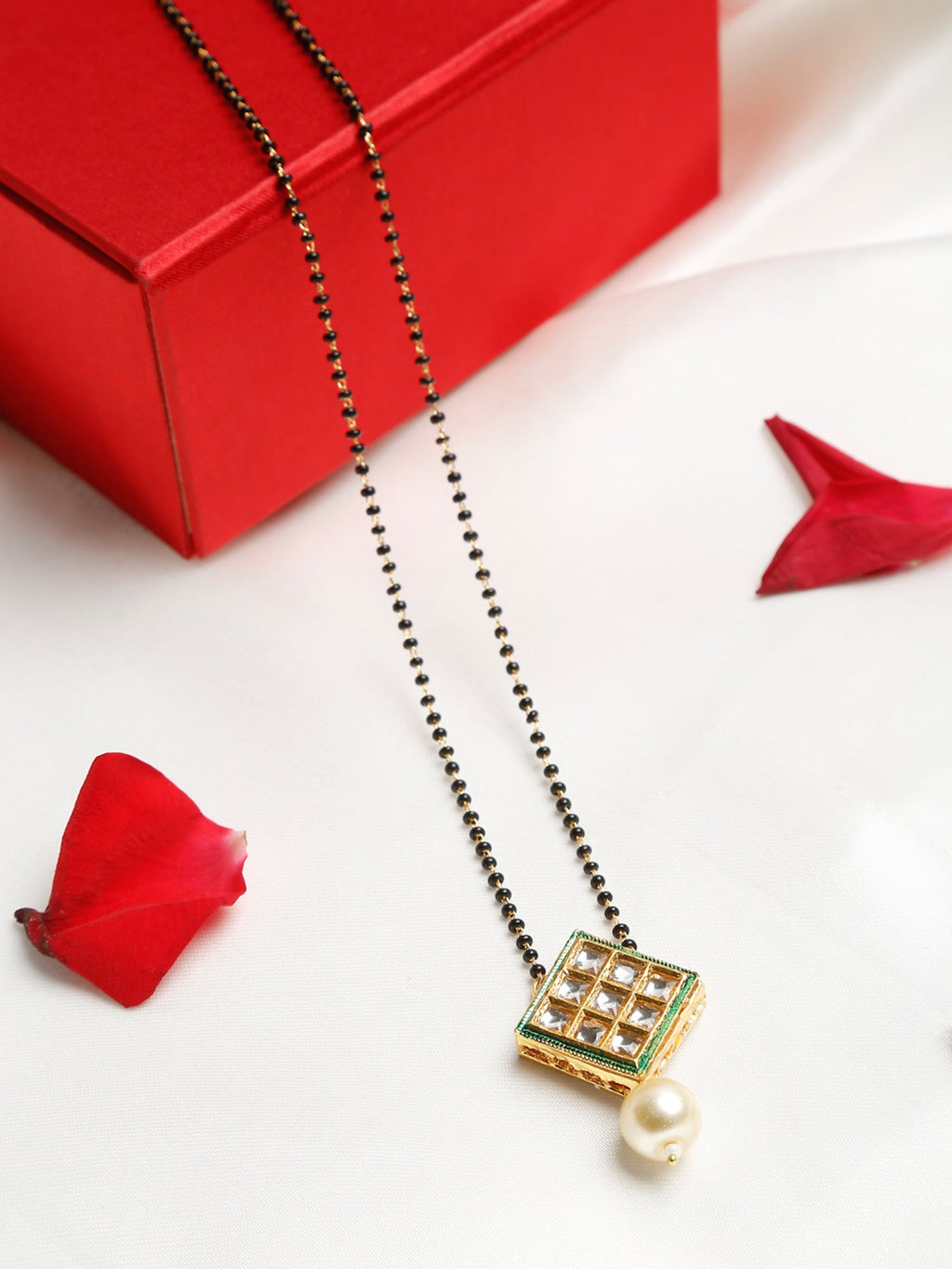 Women's Gold-Polished Black Beaded Mangalsutra - Ruby Raang | Grocsy