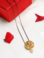 Gold-Polished Black Beaded White Kundan Studded Mangalsutra - Ruby Raang | Grocsy