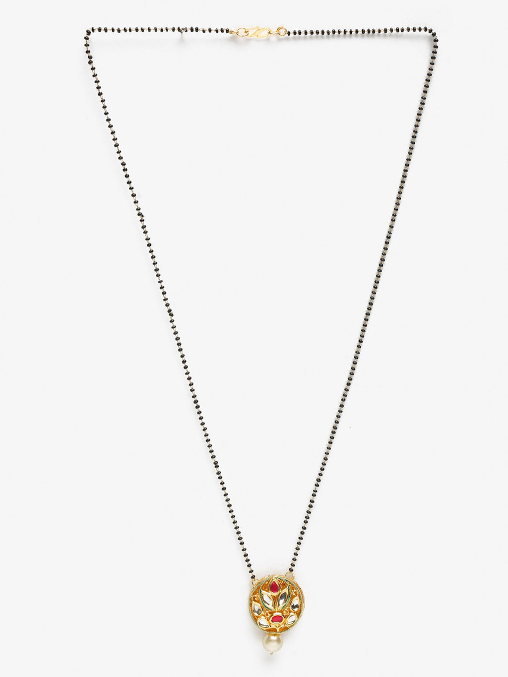 Gold-Polished Black Beaded White Kundan Studded Mangalsutra - Ruby Raang | Grocsy