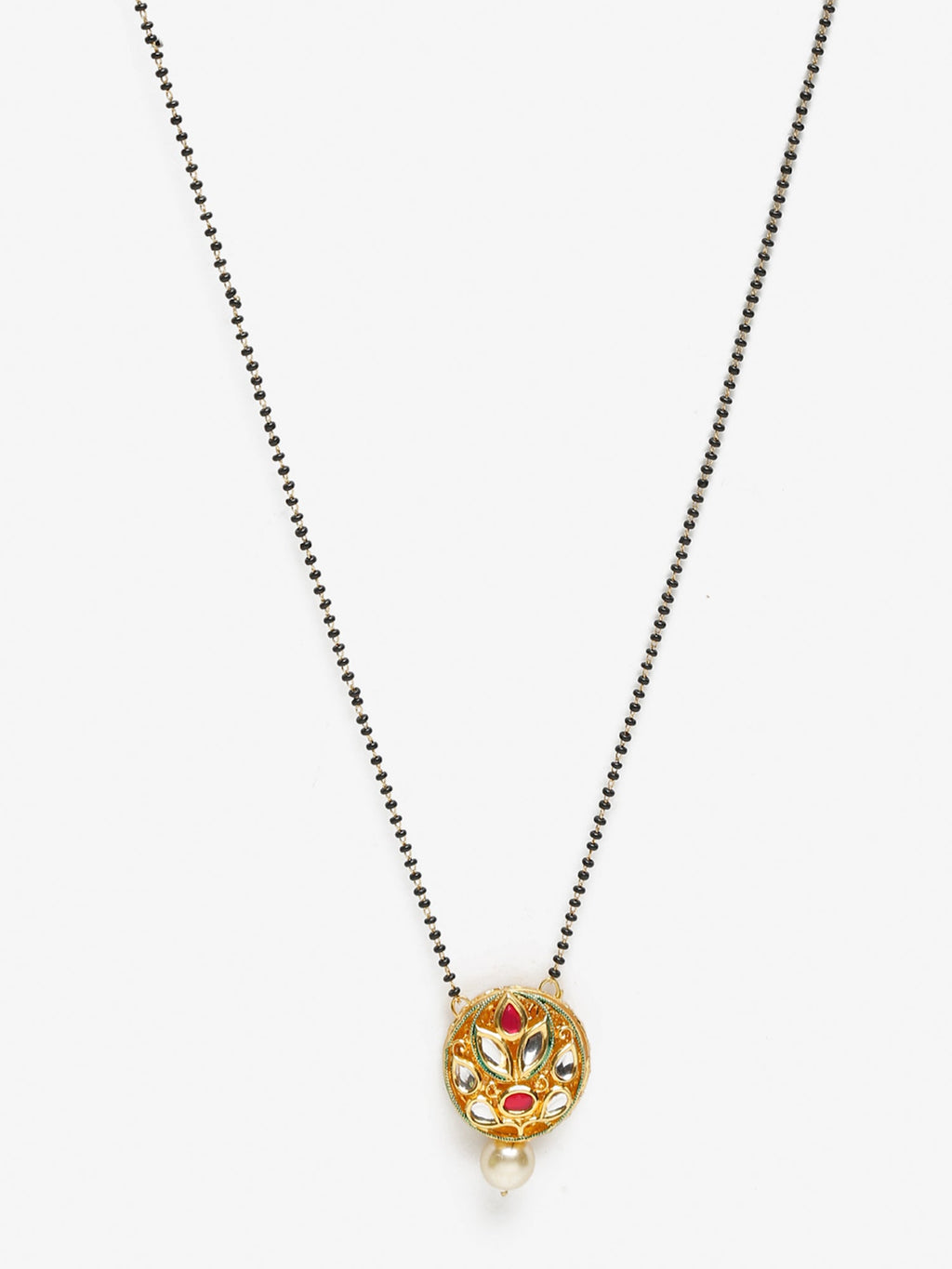 Gold-Polished Black Beaded White Kundan Studded Mangalsutra - Ruby Raang | Grocsy