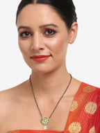 Gold-Polished Black Beaded White Kundan Studded Handcrafted Mangalsutra - Ruby Raang | Grocsy