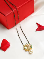 Gold-Polished Black Beaded White Kundan Studded Handcrafted Mangalsutra - Ruby Raang | Grocsy