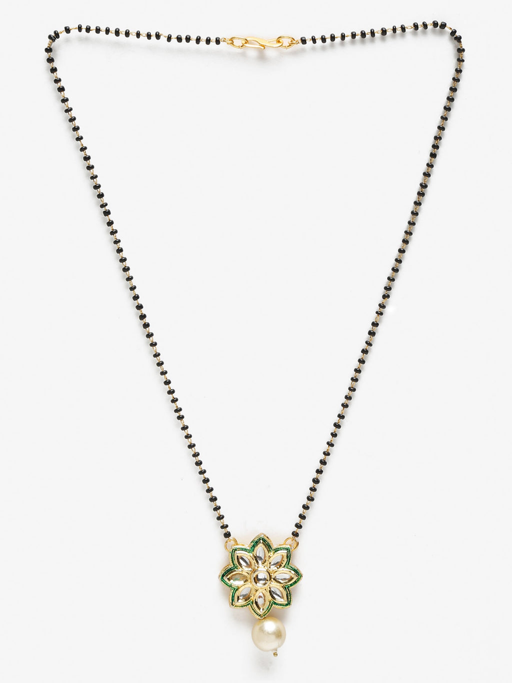 Gold-Polished Black Beaded White Kundan Studded Handcrafted Mangalsutra - Ruby Raang | Grocsy